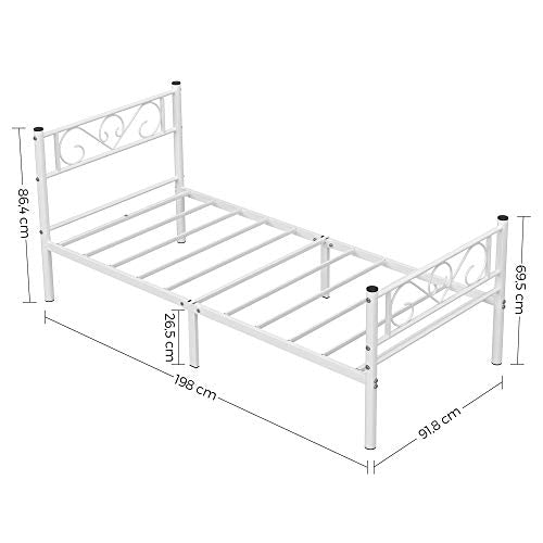 Bedframe - enkeltsengsramme - Metalramme - Passer til 90 x 190 cm madras - Hvid