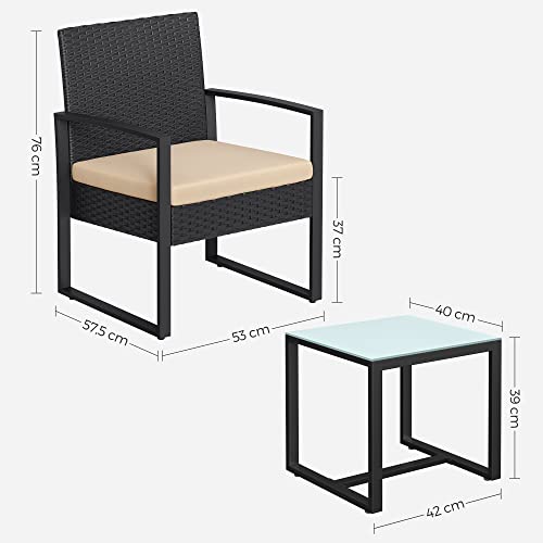 Garden Furniture Set - Van Polyrotan - Lounge Set - In Rattan Look - 2 stolar - med glasbord - svart