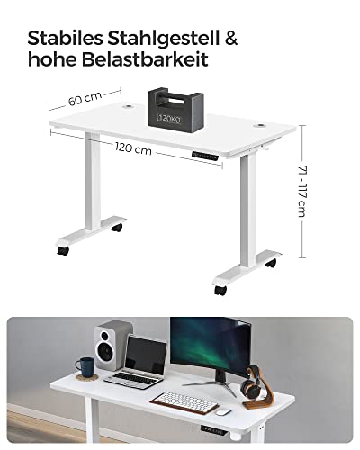 In hoogte verstelbaar - Elektrisch bureau - 120 x 60 cm - Wit