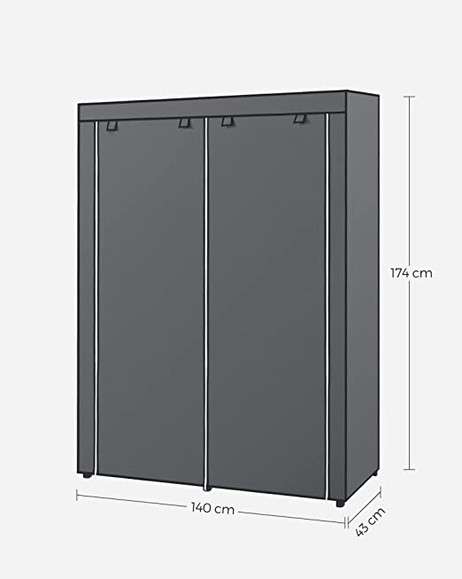 Garderob - tygskåp - 2 klädskenor - 6 hyllor - olika monteringsalternativ - 88 x 45 x 168 cm