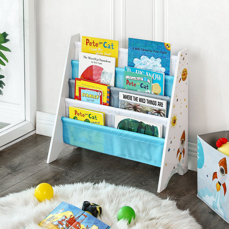 Bibliothèque pour enfants - étagère de chambre pour enfants - Organisateur de jouets - avec anti -tip - blanc bleu