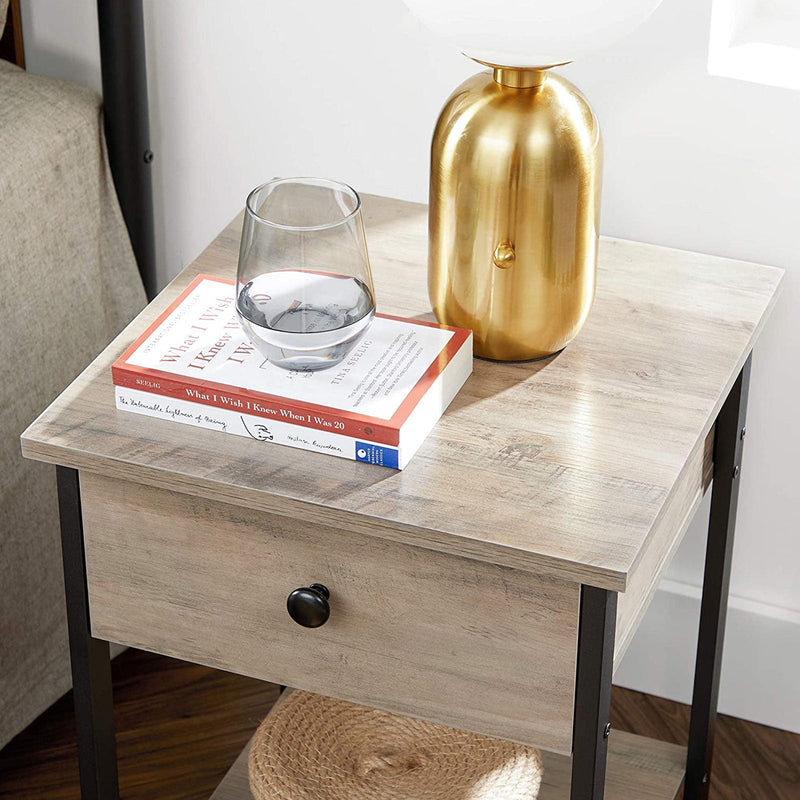 Table de chevet - table d'appoint - armoire latérale - avec tiroir et étagère - gris-noir