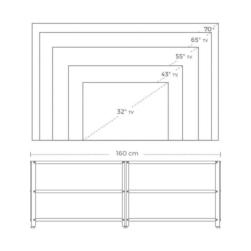 TV Cabinet -Salon -bord - med hylder - stålramme - brun sort