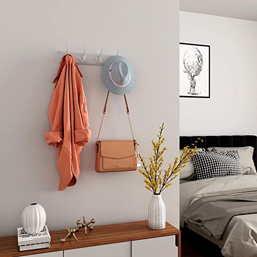 Wall Coat Rack - 4 Triple Coat Hooks - Coat Rack Hooks - White