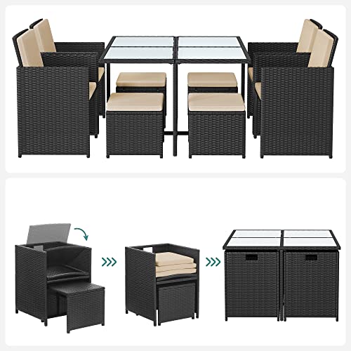 Set de mobilier de grădină set de 9 - Polyrattan - Mobilier de terasă - negru / bej