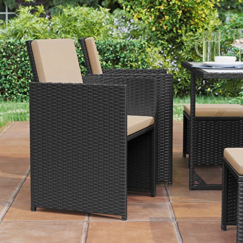 Set de mobilier de grădină set de 9 - Polyrattan - Mobilier de terasă - negru / bej