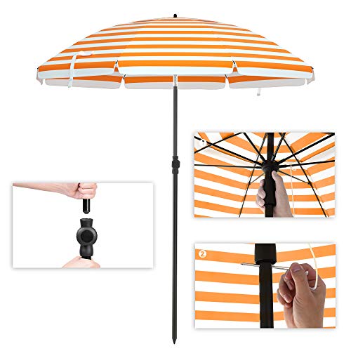 Garden Paraplu - Parasol - Strandparasol - Ø 160 cm - sammenfoldelig - Stribet orange hvid