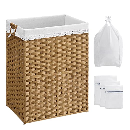 Panier à linge - Panier - tissé - Sacs de lavage amovibles 2 en tissu - 90 L - Natural