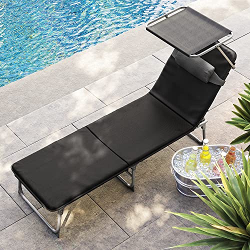 SUNTER - Loung Chair - LoungeBed - Beach Bed - With Cushion - With Sunscreen - Svart