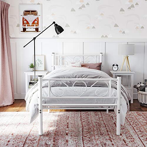 Bedframe - enkeltsengsramme - Metalramme - Passer til 90 x 190 cm madras - Hvid