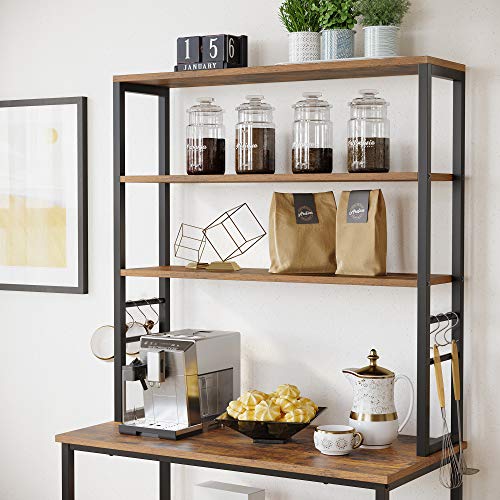 KitchenPlank - Stående rack med hyllor - med 6 krokar - metallram, industriell design