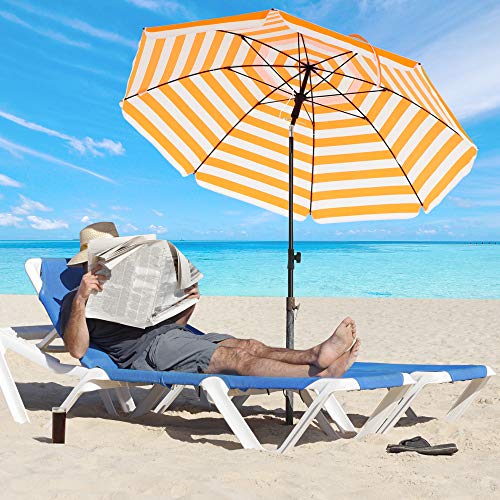 Garden Paraplu - Parasol - Parasol de plage - Ø 160 cm - pliable - blanc orange rayé