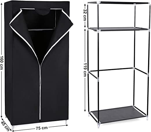 Vaatekaappi - kansio garderobe - 160 x 75 x 45 cm - musta