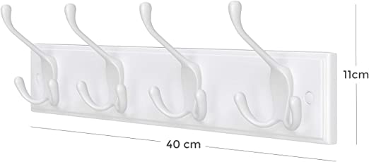 Wall Coat Rack - 4 Triple Coat Hooks - Coat Rack Hooks - White