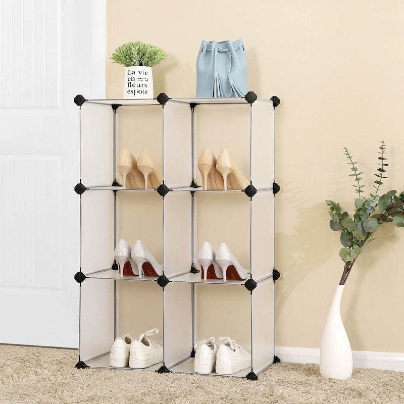 Rack à chaussures - armoire de rangement - armoire à cube - avec portes en plastique blanche - avec 6 compartiments - système de rack