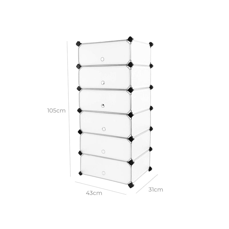 Rack à chaussures - armoire de rangement - armoire à cube - avec portes en plastique blanche - avec 6 compartiments - système de rack