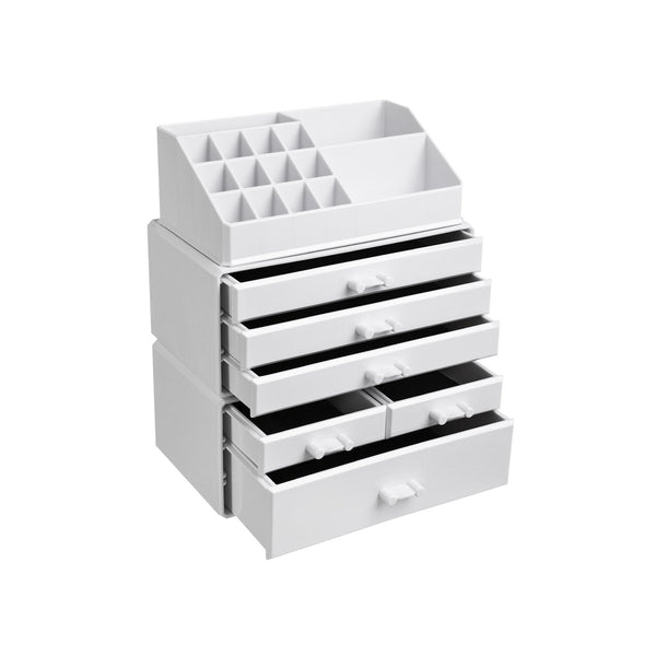 Make -up -järjestäjä - kosmeettinen järjestäjä - 3 -osa - 6 laatikkoa - valkoinen