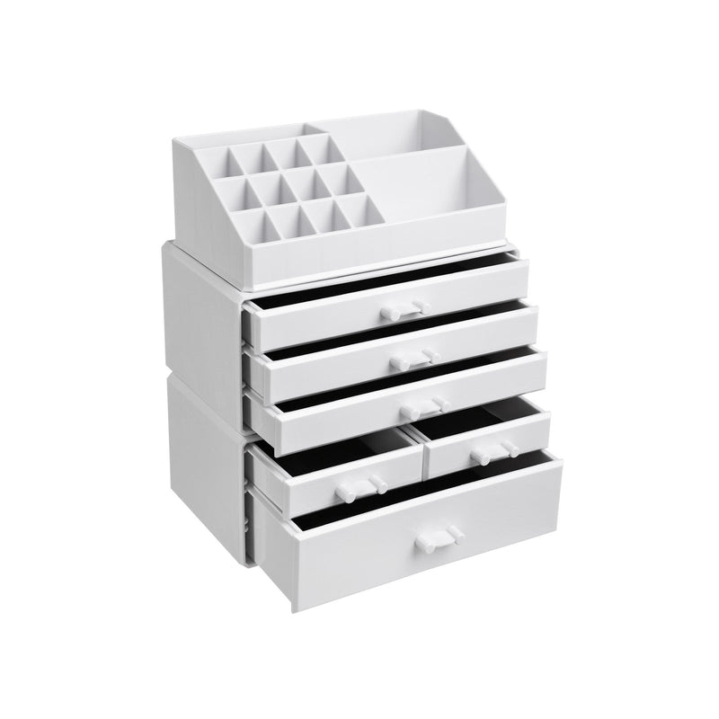 Make -up -järjestäjä - kosmeettinen järjestäjä - 3 -osa - 6 laatikkoa - valkoinen