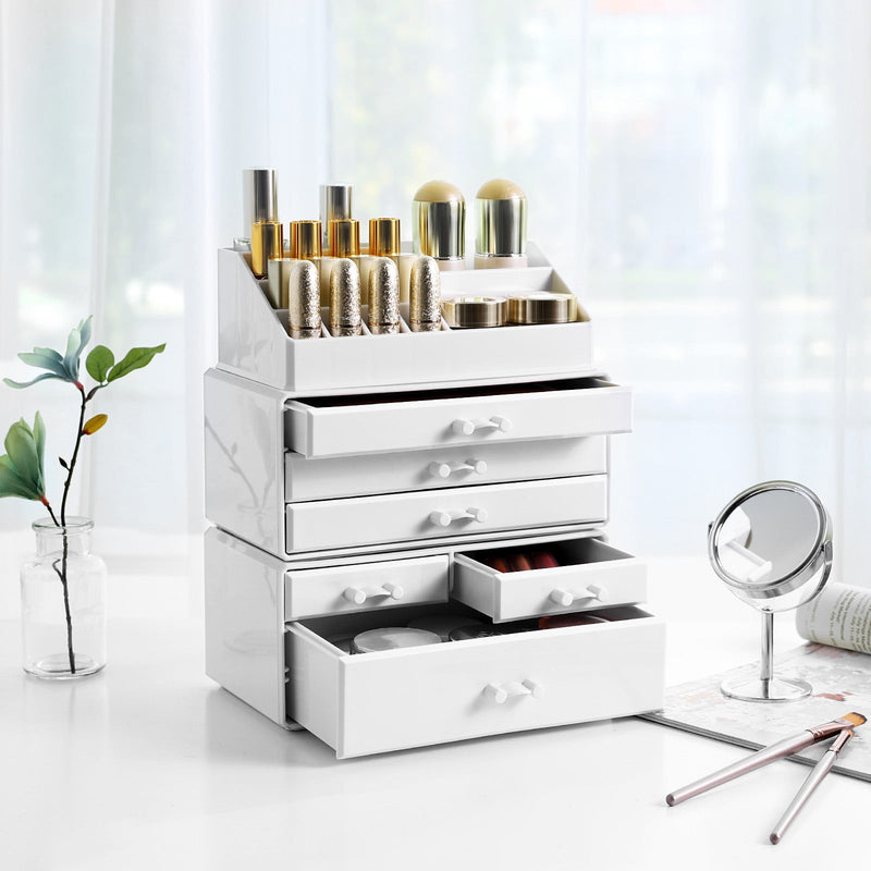 Make -Up Organizer - Cosmetic Organizer - 3 -Piece - 6 Drawers - White