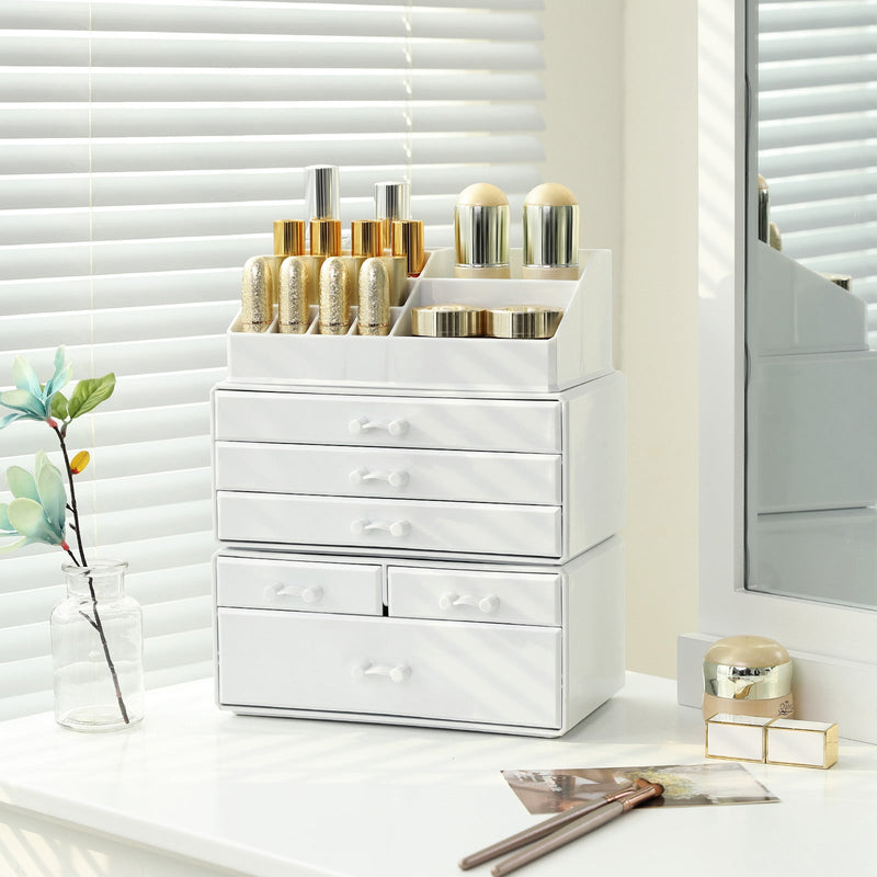 Make -Up Organizer - Cosmetic Organizer - 3 -Piece - 6 Drawers - White