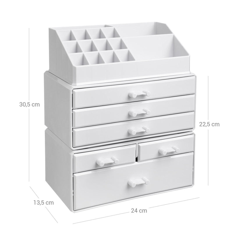 Make -Up Organizer - Cosmetic Organizer - 3 -Piece - 6 Drawers - White