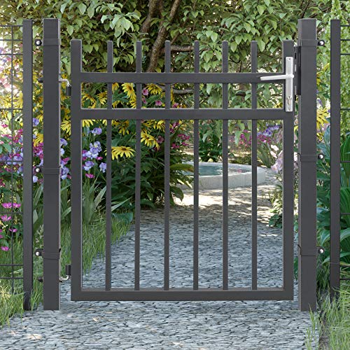 Porte de jardin en métal - Porte de jardin en acier - avec serrure - avec bouton de porte -106 x 100 cm - gris