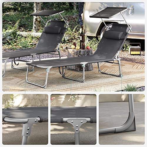 SUNTER - Loung Chair - LoungeBed - Beach Bed - With Cushion - With Sunscreen - Svart