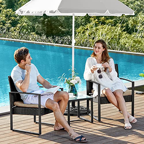 Garden Furniture Set - Van Polyrotan - Lounge Set - In Rattan Look - 2 stolar - med glasbord - svart