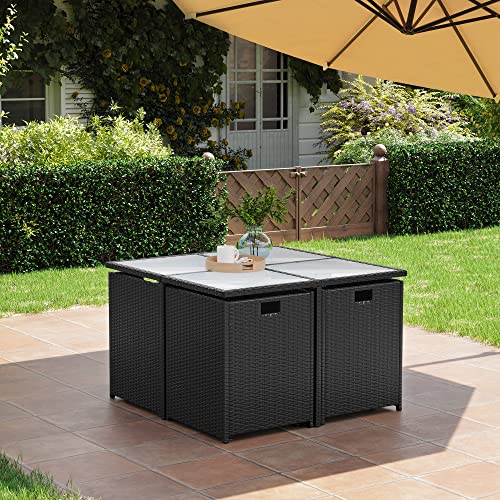 Set de mobilier de grădină set de 9 - Polyrattan - Mobilier de terasă - negru / bej