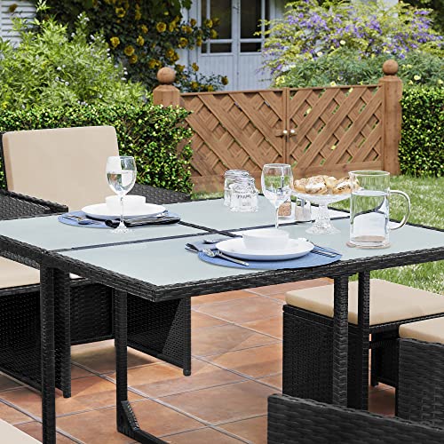 Garden Furniture Set Set of 9 - Polyrattan - Uteplatsmöbler - Svart / beige