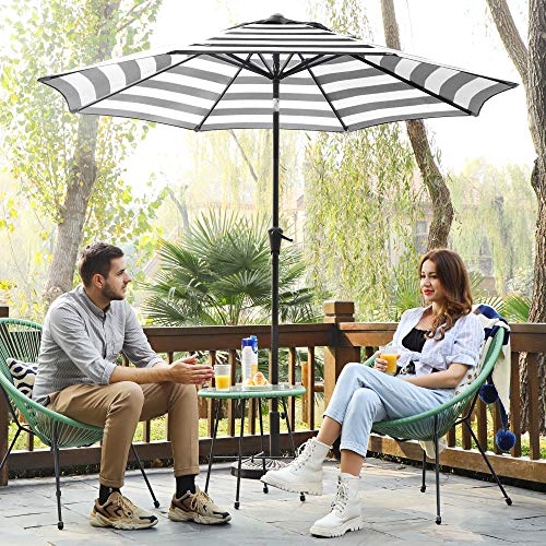 Parasol - Garden Parasol - Protection solaire - avec manivelle - Ø 265 cm - Blanc noir rayé