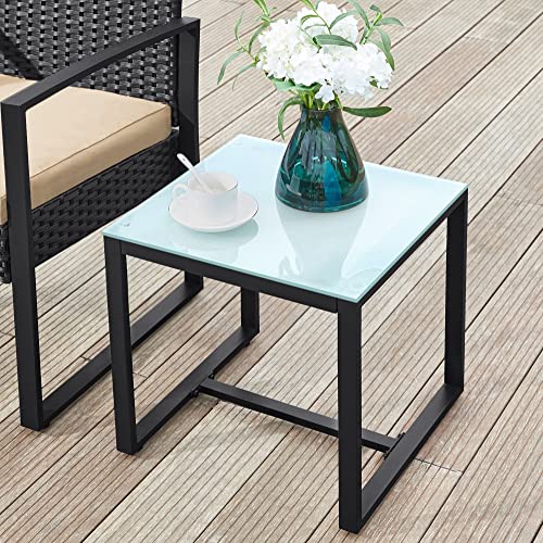 Tuinmeubelset -  van polyrotan - Loungeset - In rotan-look - 2 Stoelen - Met glazen tafel - Zwart