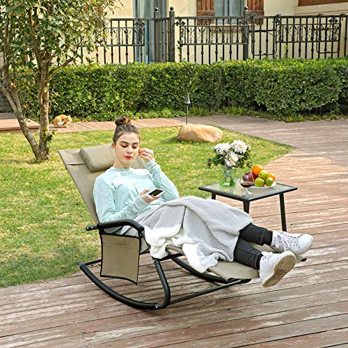 Chaise à bascule - Chaise de jardin - Lounger - pour le jardin - avec appuie-tête et poche latérale - Gray