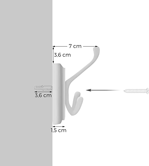 Väggrockställ - 4 trippelrockkrokar - kappkrokar - vita