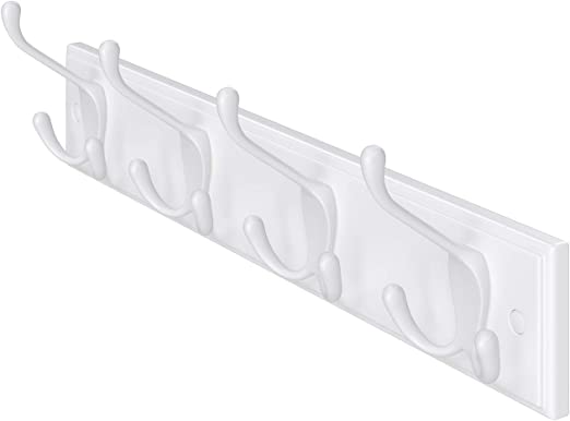 Wall Coat Rack - 4 Triple Coat Hooks - Coat Rack Hooks - White