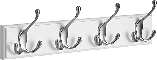 Wall Coat Rack - 4 Triple Coat Hooks - Coat Rack Hooks - White