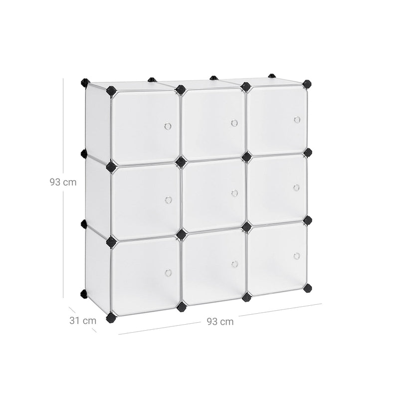 Système de rayonnage - 9 cubes - Armoire en plastique - avec portes - Rack à chaussures - Stockage pour vêtements, chaussures, etc. - blanc