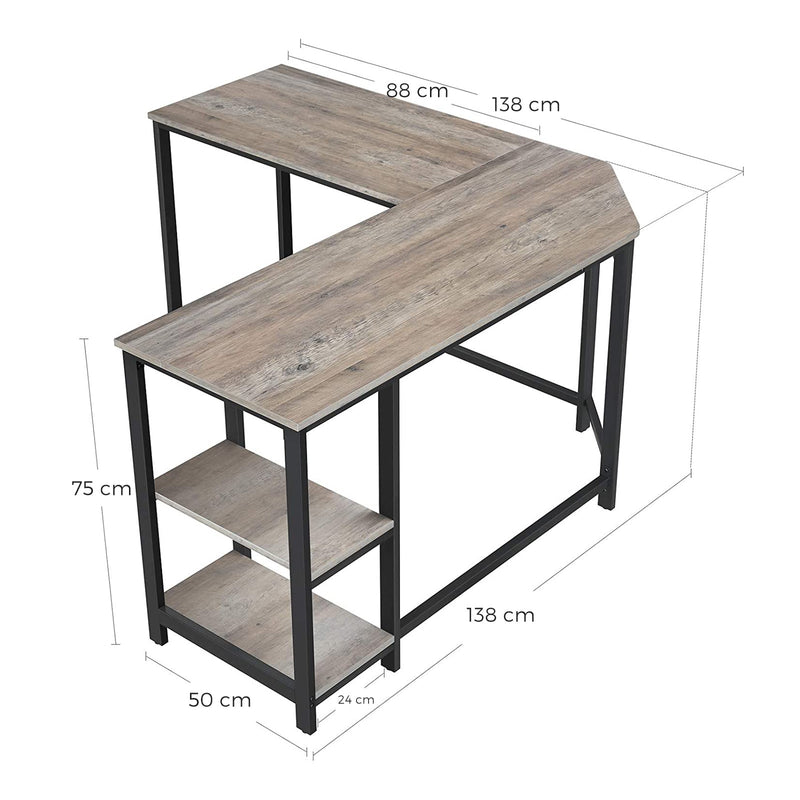 Bureau - Computer Bureau - L Hoekbureau - Med 2 hylder - Space -besparing Desk - I industrielt design