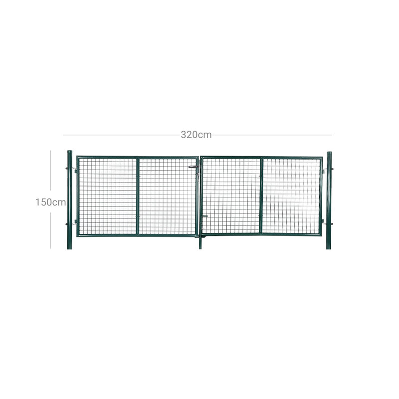 Porte de jardin - Avec porte double - y compris verrouillage et 3 touches - 100 x 320 cm - vert