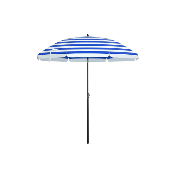 Parasol - Voor strand - Tuinscherm - Uv-bescherming tot UPF 50+ - Kantelbaar - Met draagtas - Gestreept blauw, wit