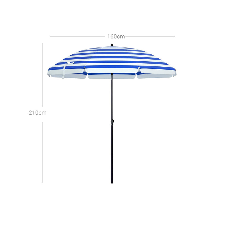 Parasol - för strand - trädgårdsskärm - UV -skydd upp till UPF 50+ - TILTABLE - med bärväska - randig blå, vit