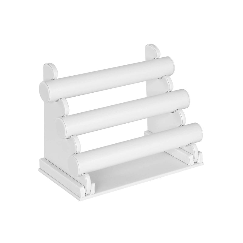 Support de bijoux - Porte-écouteurs - 3 tubes - Cuir - blanc