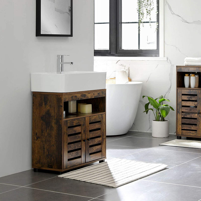 Mobilier Washbasin - Mobilier pentru baie cu 2 uși de șipci - industrial - maroniu