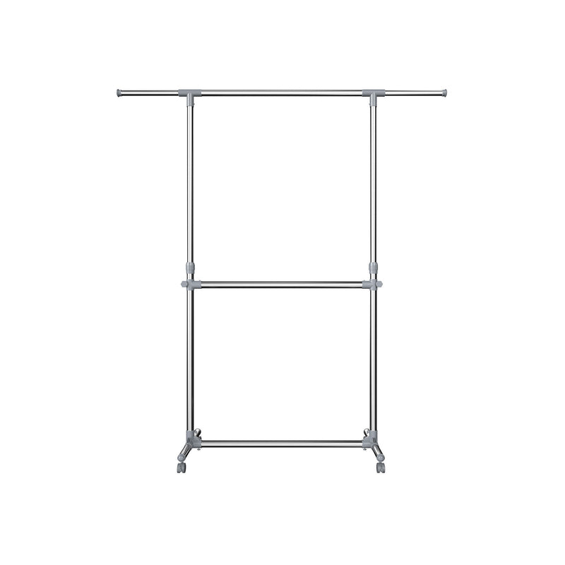 Stand de îmbrăcăminte extensibil cu 2 tije - pe roți - reglabil de la 113 la 198 cm