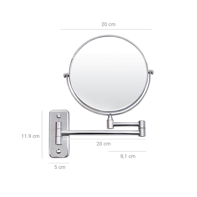 Miroir de marque extensible - Miroir de broyage - Rotation à 360 ° - avec bras pliant - argent