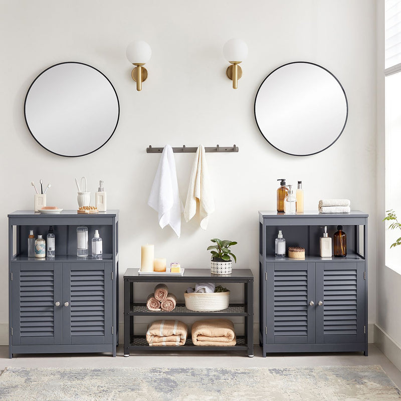 Armoire de salle de bain - Armoire de cuisine avec compartiment ouvert - Gris