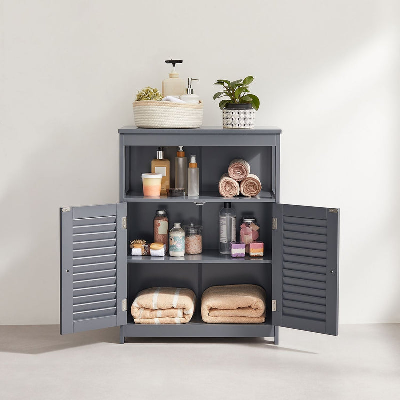 Armoire de salle de bain - Armoire de cuisine avec compartiment ouvert - Gris