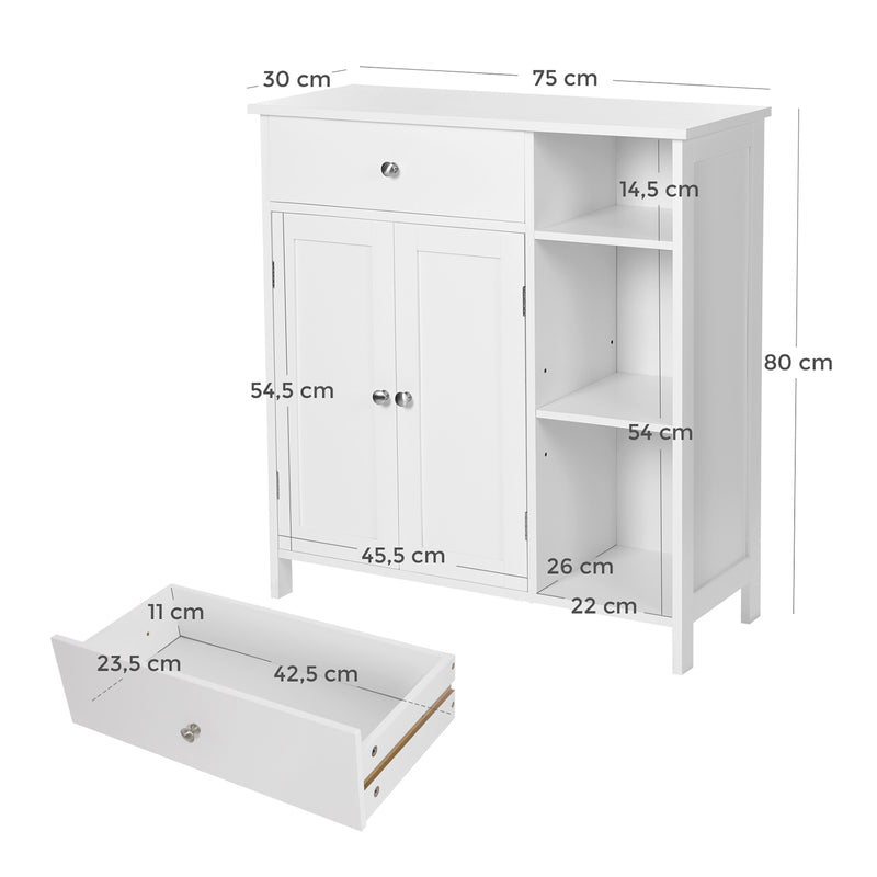 Armoire de salle de bain - avec 1 tiroir - 3 étagères - Bois - blanc