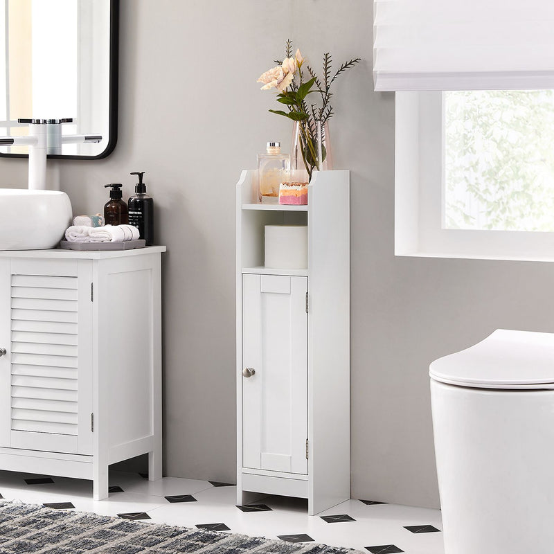 Armoire de salle de bain étroite - avec porte - 2 étagères - blanc