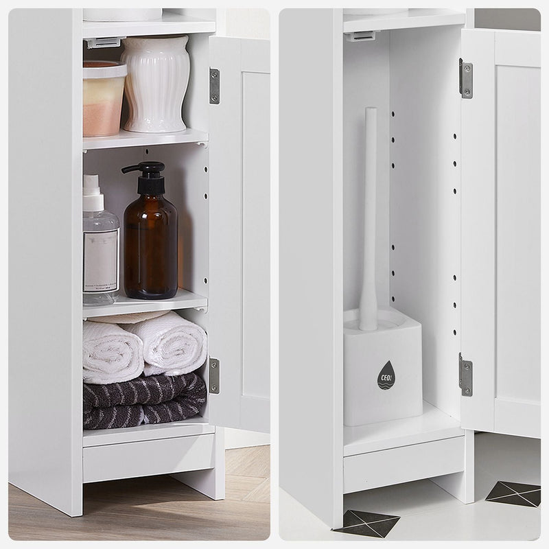 Armoire de salle de bain étroite - avec porte - 2 étagères - blanc